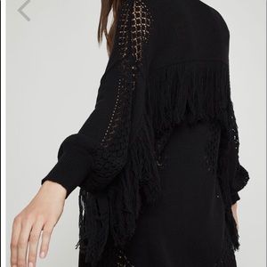 BCBG FRINGE TRIM POINTELLE CARDIGAN SIZE LARGE